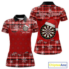 Load image into Gallery viewer, Funny Santa Dartboard Womens Darts Shirt Custom Red Plaid Snowflake Christmas Darts Jerseys Gifts TDM5182