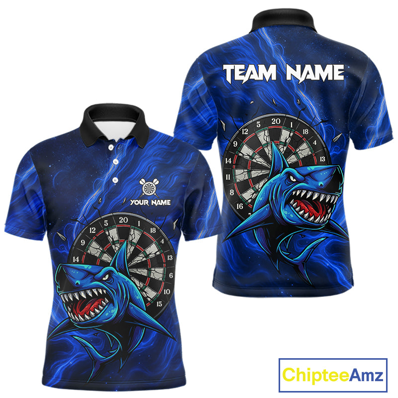 Personalized Shark Blue Darts Shirt For Men Custom Dart Jerseys Team Polo & Quarter Zip TDM5191