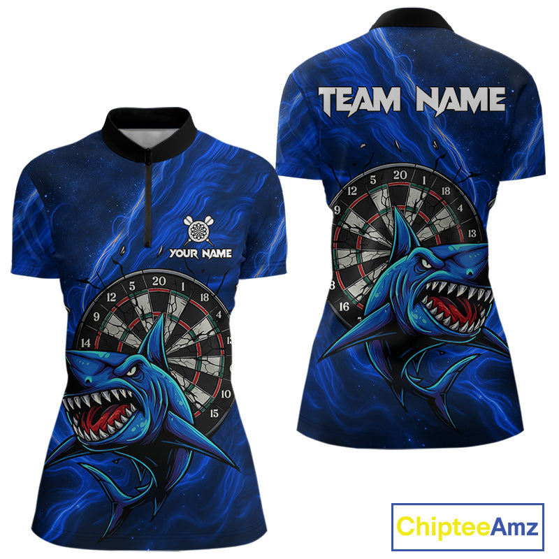 Personalized Shark Blue Darts Shirt For Women Custom Dart Jerseys Team Polo & Quarter Zip TDM5191