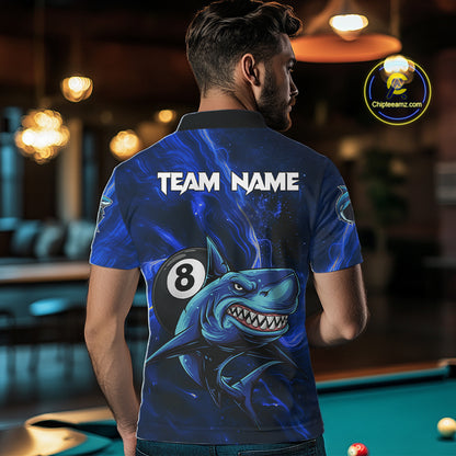 Personalized Blue 8 Ball Shark Billiard Shirt For Men Custom Billiard Team Jersey Polo & 1/4 Zip TDM5192