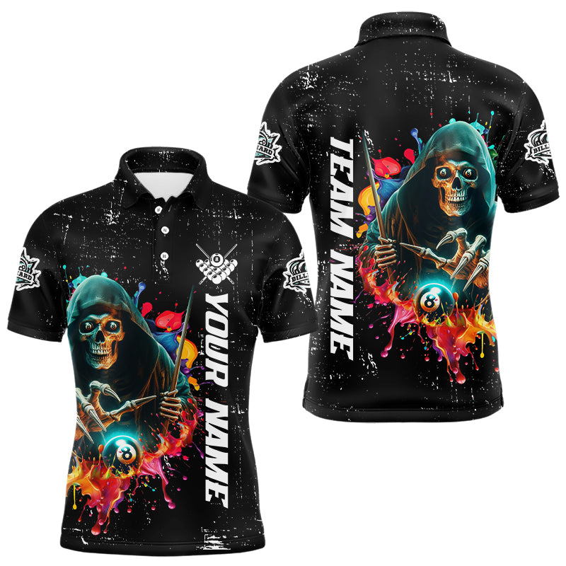 Billiard Grim Reaper Colorful Grunge Style Custom Men Billiard Shirts, Billiard Jersey | Black TDM3201