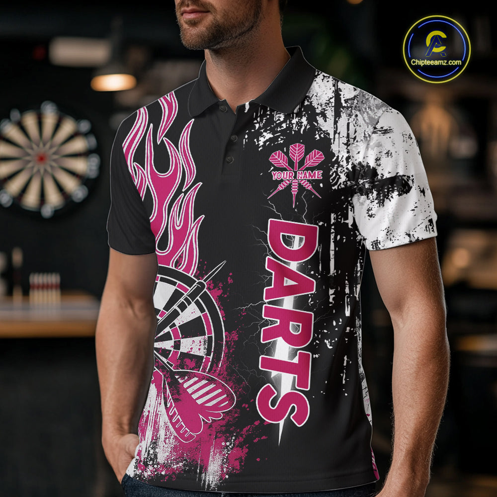 Personalized Pink Grunge Mens Dart Shirts Custom Dart Jerseys Team Polo & 1/4 Zip, Darts Uniform TDM5701
