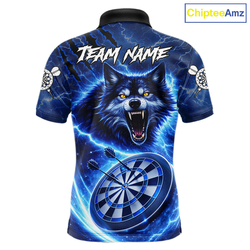 Personalized Blue Dartboard Lightning Wolf Darts Shirt For Men, Darts Team Jersey Polo & 1/4 Zip TDM5918