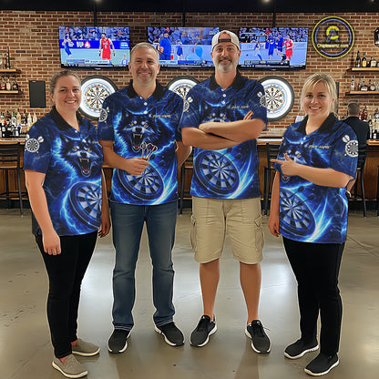 Personalized Blue Dartboard Lightning Wolf Darts Shirt For Men, Darts Team Jersey Polo & 1/4 Zip TDM5918