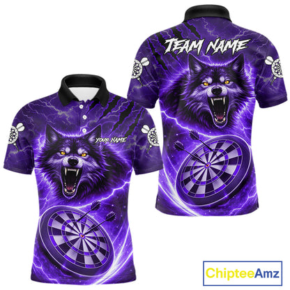 Personalized Purple Dartboard Lightning Wolf Darts Shirt For Men, Darts Team Jersey Polo & 1/4 Zip TDM5919