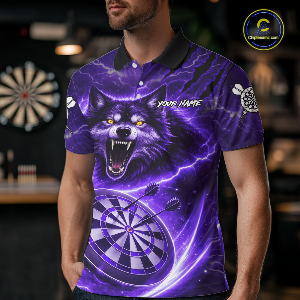 Personalized Purple Dartboard Lightning Wolf Darts Shirt For Men, Darts Team Jersey Polo & 1/4 Zip TDM5919