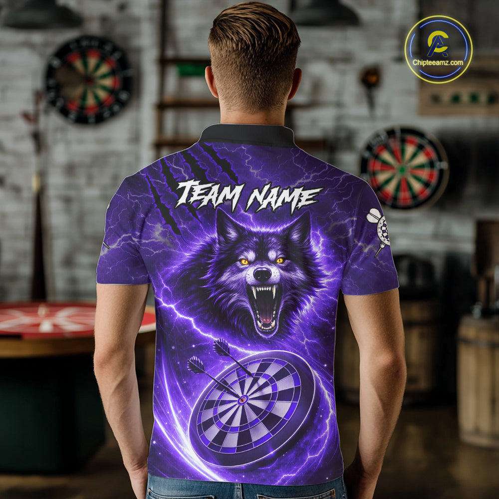 Personalized Purple Dartboard Lightning Wolf Darts Shirt For Men, Darts Team Jersey Polo & 1/4 Zip TDM5919