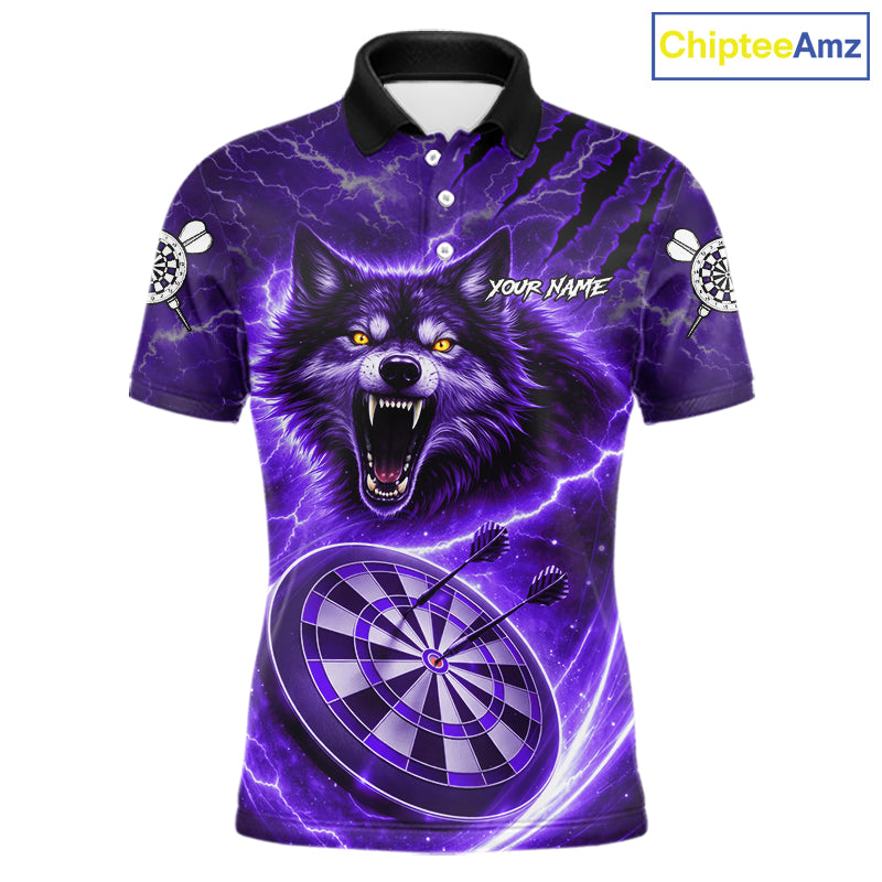 Personalized Purple Dartboard Lightning Wolf Darts Shirt For Men, Darts Team Jersey Polo & 1/4 Zip TDM5919