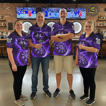 Personalized Purple Dartboard Lightning Wolf Darts Shirt For Women, Darts Team Jersey Polo & 1/4 Zip TDM5919