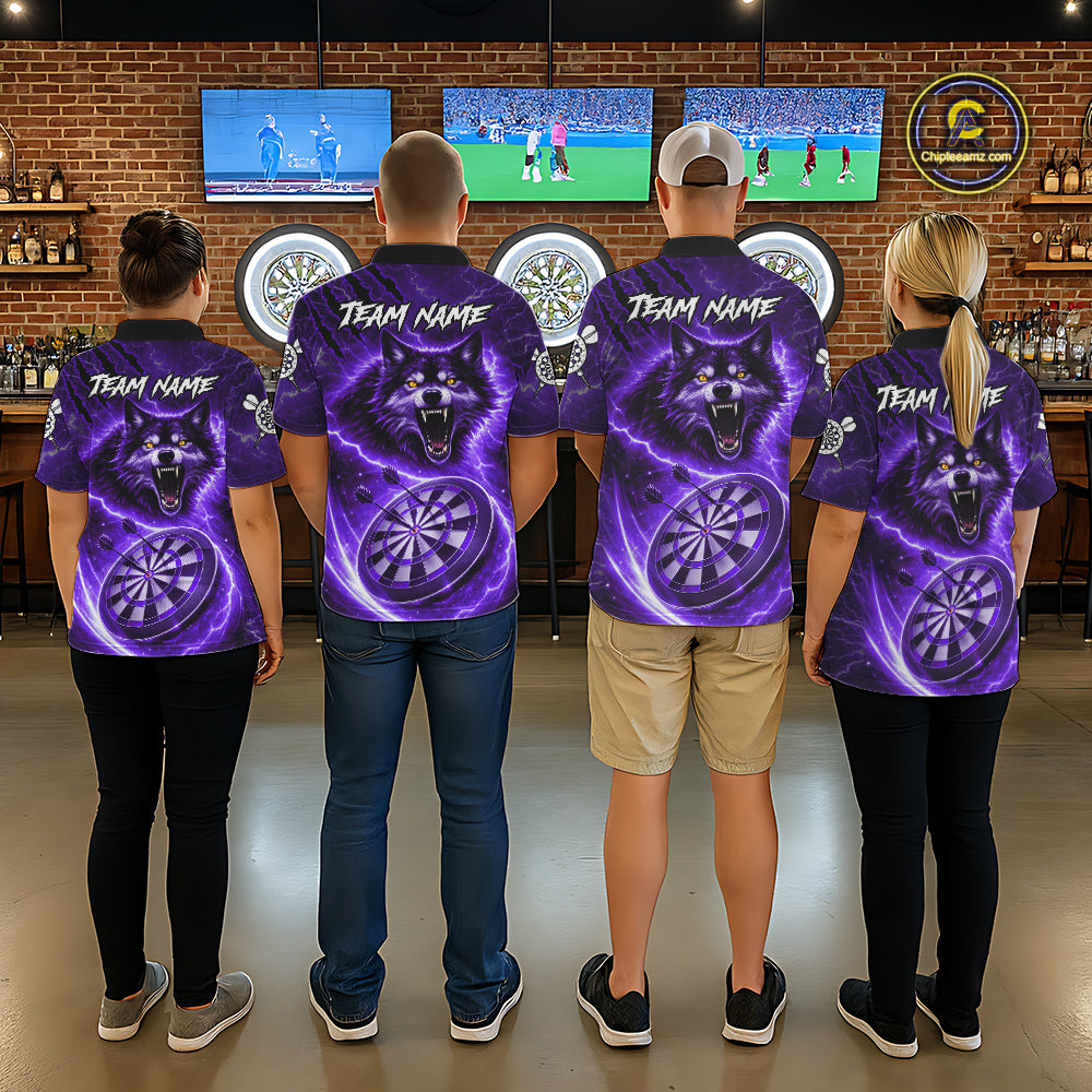 Personalized Purple Dartboard Lightning Wolf Darts Shirt For Women, Darts Team Jersey Polo & 1/4 Zip TDM5919
