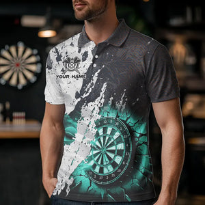 Personalized Grunge White Black Crack Wall Dart Shirts For Men Custom Dart Jerseys |Turquoise TDM3708