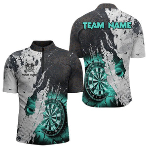 Personalized Grunge White Black Crack Wall Dart Shirts For Men Custom Dart Jerseys |Turquoise TDM3708