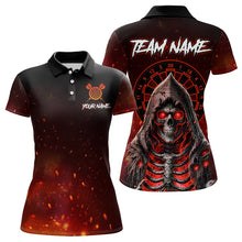 Load image into Gallery viewer, Red And Black Glowing Fire Death Skeleton Dart Shirts For Women Custom Dart Jerseys Polo &amp; 1/4 Zip TDM3712