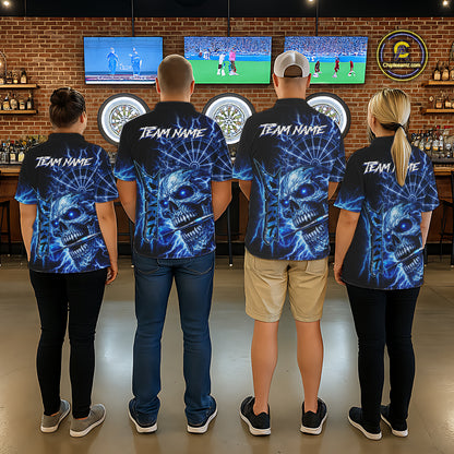 Blue Darts Skull Polo & Quarter Zip Shirt For Women Custom Thunder Lighting Darts Team Jersey TDM6061