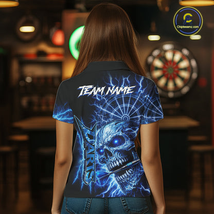 Blue Darts Skull Polo & Quarter Zip Shirt For Women Custom Thunder Lighting Darts Team Jersey TDM6061
