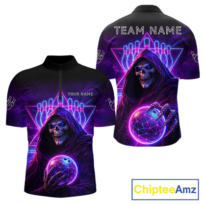 Custom Neon Grim Reaper Bowling Polo & 1/4 Zip Shirts For Men, Bowling Team Jersey Uniform TDM6317