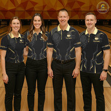 Load image into Gallery viewer, Custom Black And Gold Bowling Shirt For Men, Bowling Tournament Team Jersey Polo &amp; 1/4 Zip TDM6318