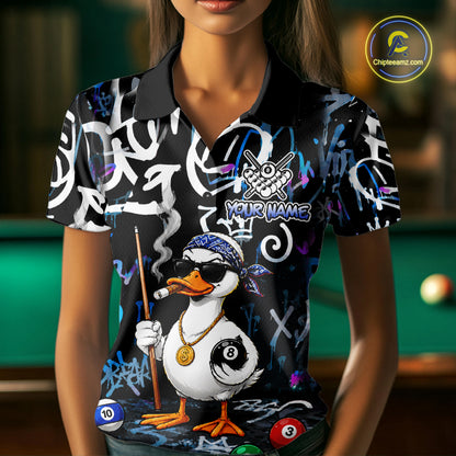 Colorful Graffiti Funny Duck 8 Ball Billiard Shirt For Women Custom Pool Team Jersey Polo & 1/4 Zip TDM6497