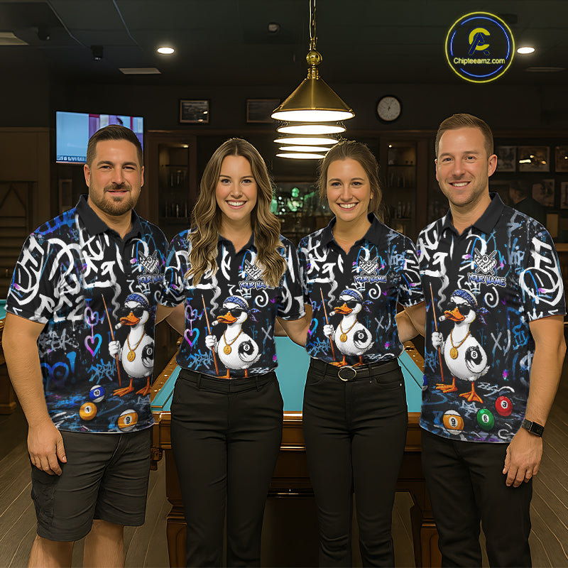 Colorful Graffiti Funny Duck 8 Ball Billiard Shirt For Women Custom Pool Team Jersey Polo & 1/4 Zip TDM6497