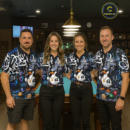 Colorful Graffiti Funny Duck 8 Ball Billiard Shirt For Women Custom Pool Team Jersey Polo & 1/4 Zip TDM6497