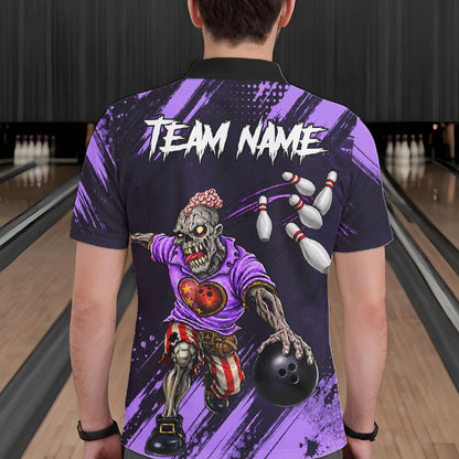 Custom Purple Funny Zombie Bowling Shirt For Men, Bowling Team League Jersey Polo & Quarter Zip TDM6499