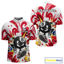 Load image into Gallery viewer, Red funny 8 ball pool graffiti billiard team jersey quarter zip shirt for men featuring bold graffiti graphics, premium custom billiard league apparel for tournament play.