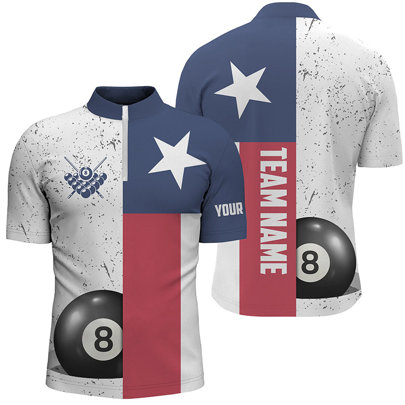 Personalized Grunge Texas Flag Billiard Men Quarter-Zip Shirts, Billiards Apparel Clothing TDM0551