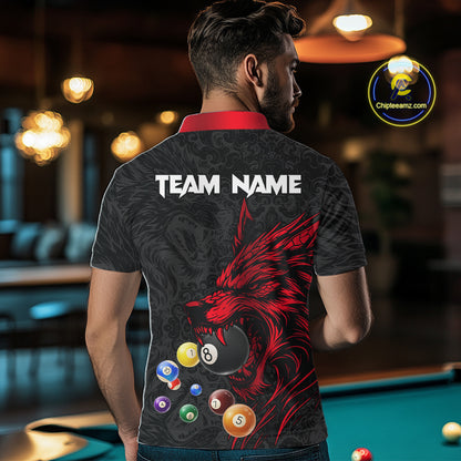 Personalized Wolf Billiard Balls Pool Shirts For Men, Black And Red Billiard League Team Jerseys TDM5202
