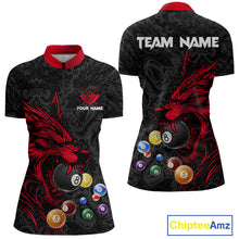 Load image into Gallery viewer, Personalized Wolf Billiard Balls Pool Shirts For Women, Black And Red Billiard League Team Jerseys TDM5202