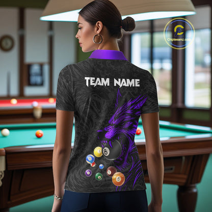 Personalized Wolf Billiard Balls Pool Shirt For Women, Black And Purple Billiard League Team Jersey TDM5203
