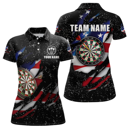 American Flag Black Grunge Dart Polo & Quarter Zip Shirts Custom Patriotic Dart Shirts For Women TDM3211