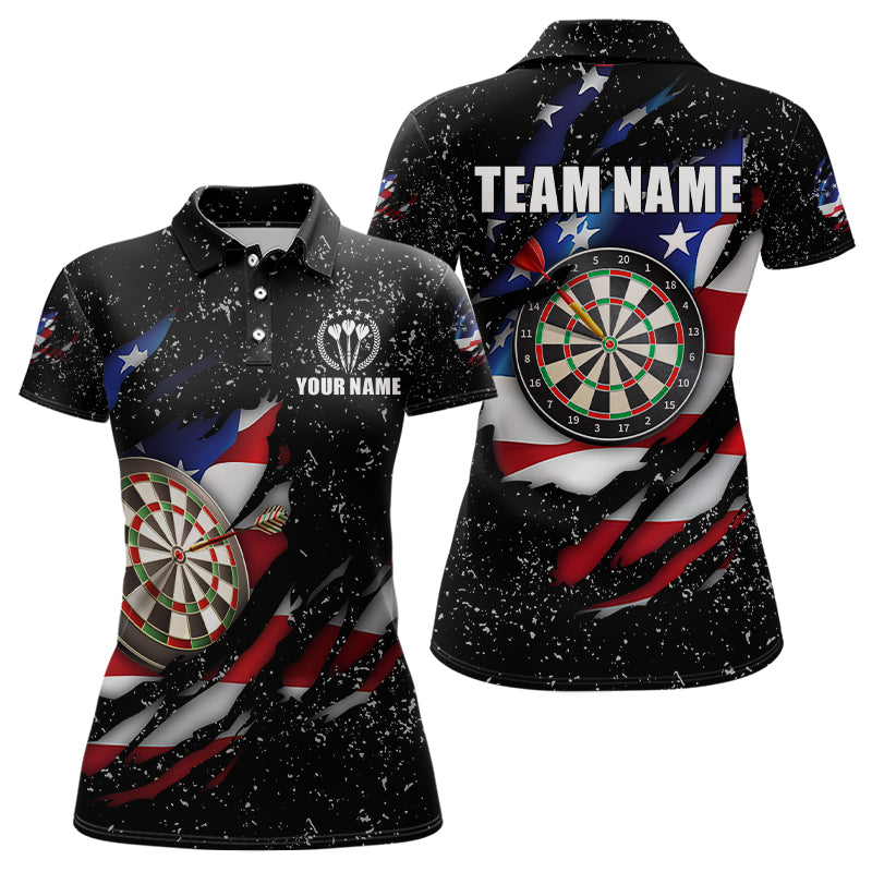 American Flag Black Grunge Dart Polo & Quarter Zip Shirts Custom Patriotic Dart Shirts For Women TDM3211