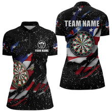 Load image into Gallery viewer, American Flag Black Grunge Dart Polo &amp; Quarter Zip Shirts Custom Patriotic Dart Shirts For Women TDM3211