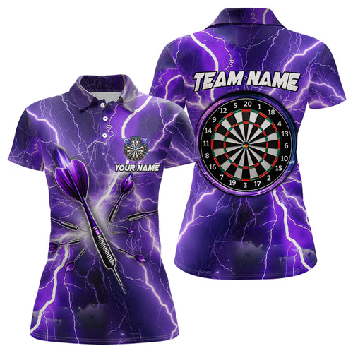 Purple Thunder Lightning 3D Women Darts Polo & Quarter Zip Custom Dart Shirts For Women Dart Jerseys TDM3212