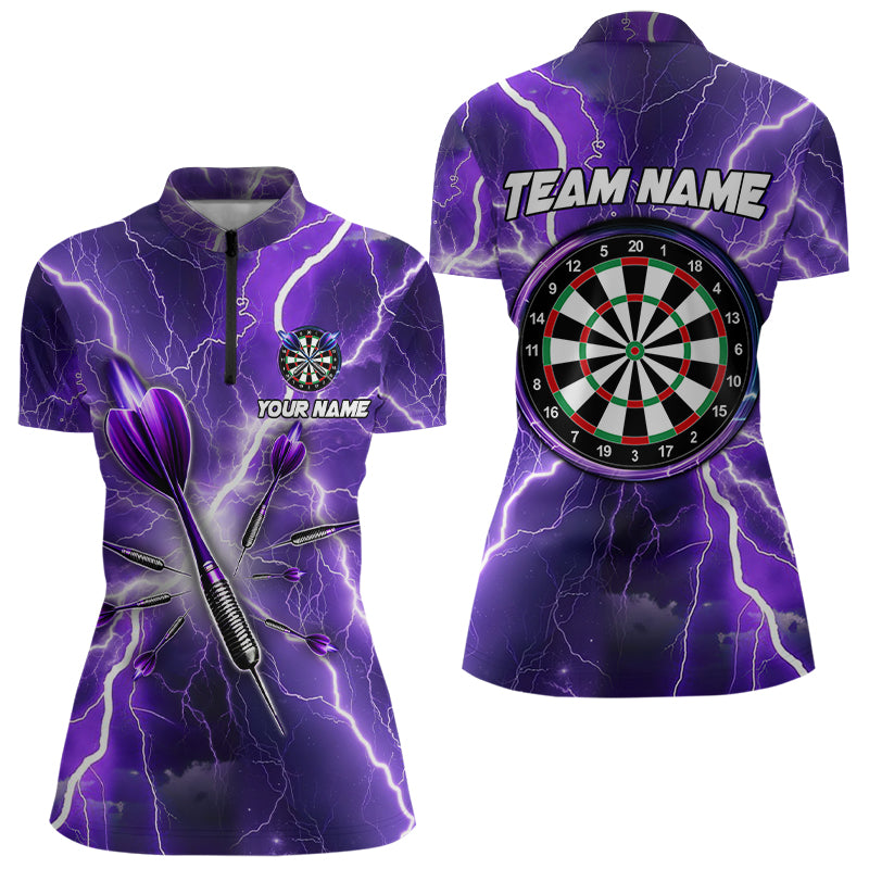 Purple Thunder Lightning Women Darts Polo & Quarter Zip Custom Dart Shirts For Women Dart Jerseys TDM3212