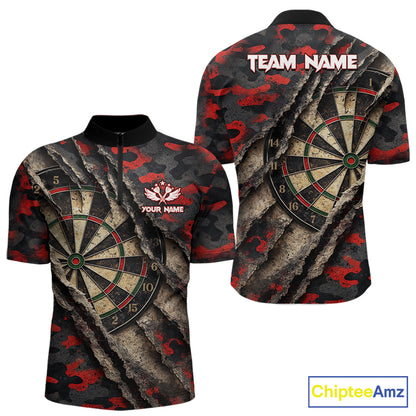 Red Retro Grunge Camo Darts Shirt For Men Custom Darts Jersey Team Polo & Quarter Zip Uniform TDM5448