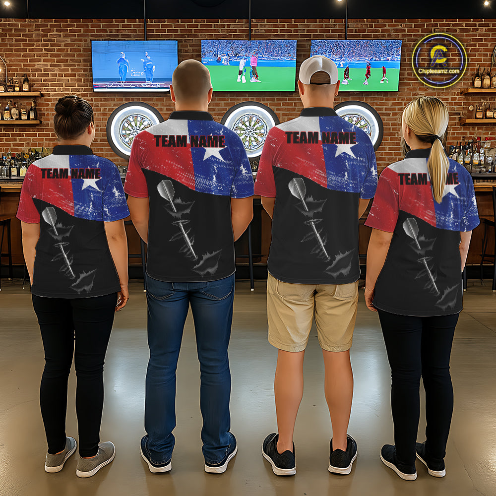 Personalized Texas Flag Steel Tip Dart Polo & 1/4 Zip For Men Custom Texas Darts Team Jersey TDM5452