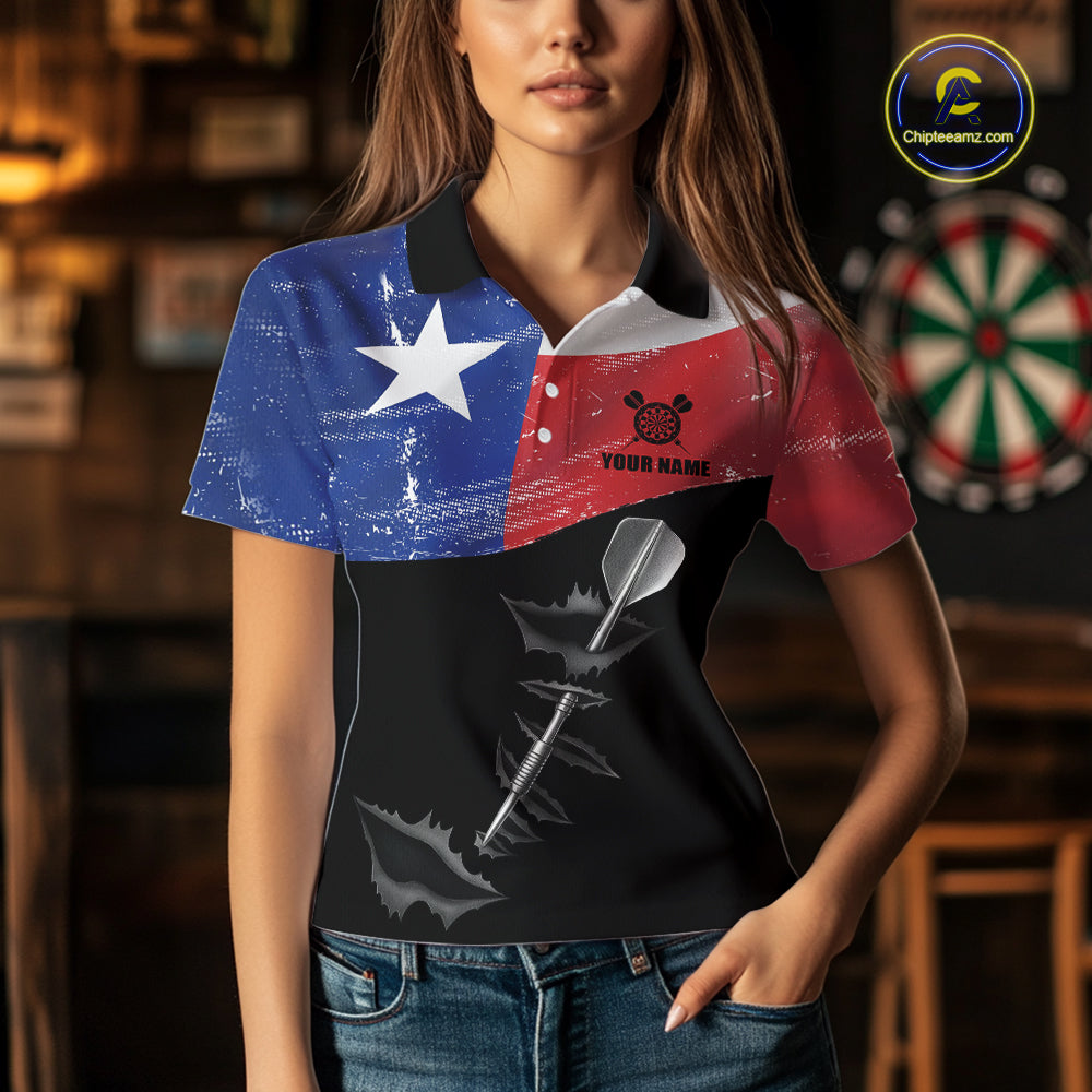 Personalized Texas Flag Steel Tip Dart Polo & 1/4 Zip For Women Custom Texas Darts Team Jersey TDM5452