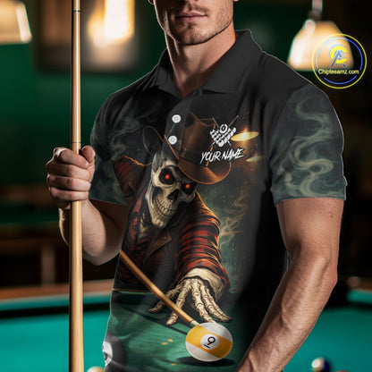 Funny Skeleton Billiard Shirt For Men Custom Pool Team Jersey Polo & 1/4 Zip, Billiards Gifts TDM5713