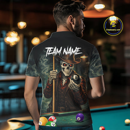 Funny Skeleton Billiard Shirt For Men Custom Pool Team Jersey Polo & 1/4 Zip, Billiards Gifts TDM5713