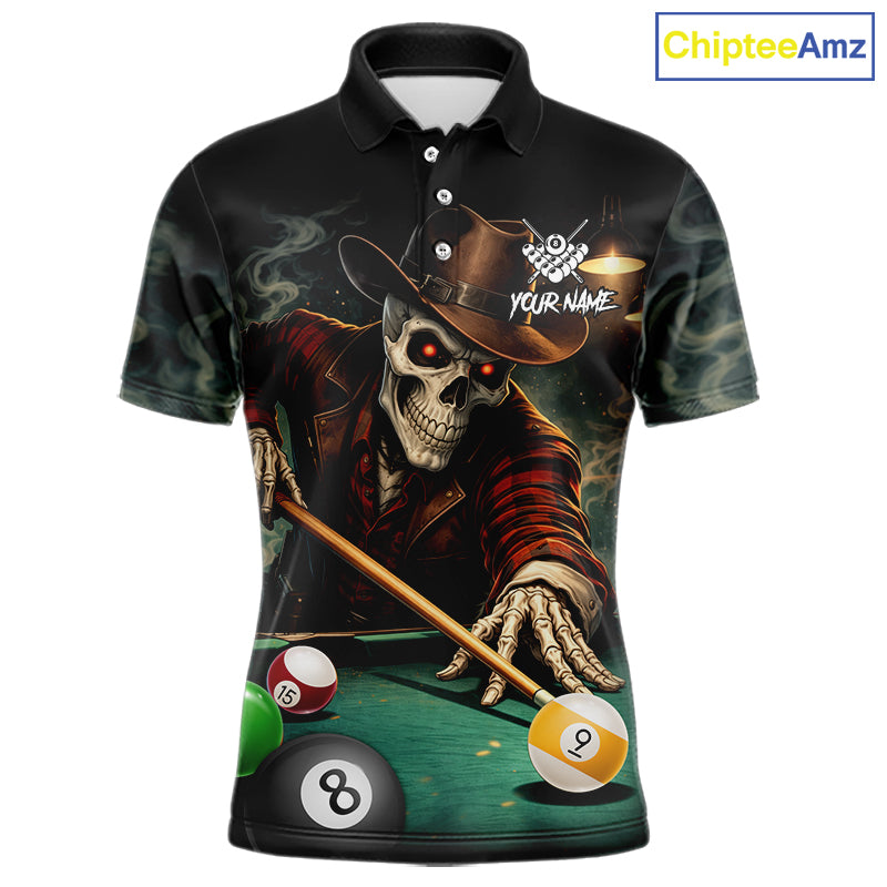 Funny Skeleton Billiard Shirt For Men Custom Pool Team Jersey Polo & 1/4 Zip, Billiards Gifts TDM5713