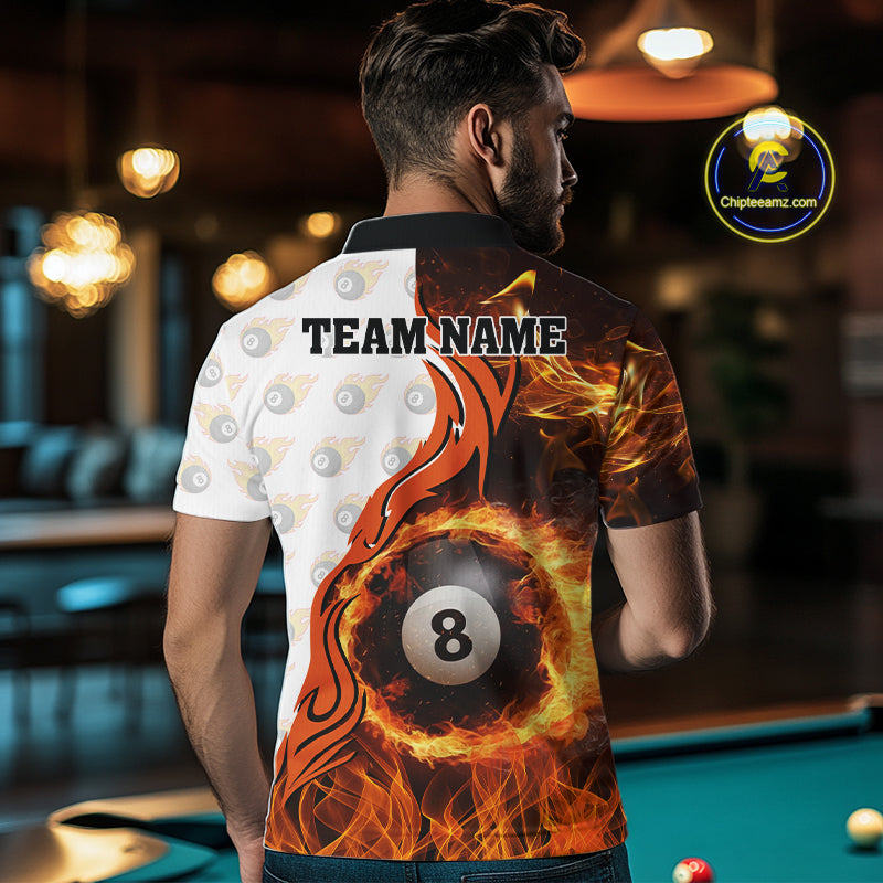 Orange Flaming 8 Ball Pool Billiard Shirt For Men Custom Billiard Team Jersey Polo & 1/4 Zip TDM5925