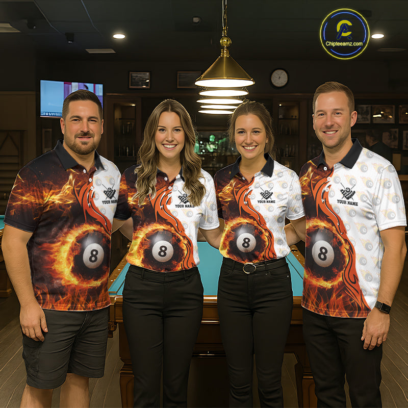 Orange Flaming 8 Ball Pool Billiard Shirt For Women Custom Billiard Team Jersey Polo & 1/4 Zip TDM5925
