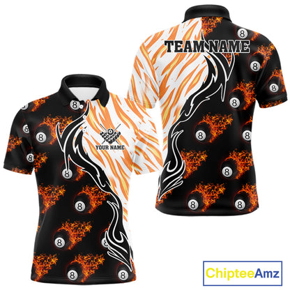 Personalized Fire Flame 8 Ball Pool Billiard Shirt For Men, Billiard Team Jersey Polo & 1/4 Zip TDM5926