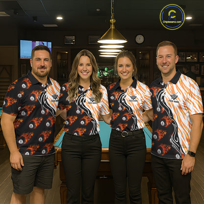 Personalized Fire Flame 8 Ball Pool Billiard Shirt For Women, Billiard Team Jersey Polo & 1/4 Zip TDM5926