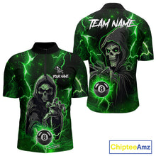 Load image into Gallery viewer, Green Grim Reaper 8 Ball Billiard Shirt For Men Custom Lightning Billiard Team Jersey Polo, 1/4 Zip TDM6326