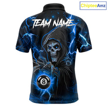 Load image into Gallery viewer, Blue Grim Reaper 8 Ball Billiard Shirt For Men Custom Lightning Billiard Team Jersey Polo, 1/4 Zip TDM6327