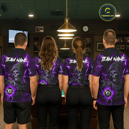 Purple Grim Reaper 8 Ball Billiard Shirt For Women Custom Lightning Pool Team Jersey Polo, 1/4 Zip TDM6328