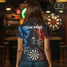 Load image into Gallery viewer, Blue And Red Flaming Grim Reaper Darts Shirts For Women Custom Darts Team Jersey Polo &amp; 1/4 Zip TDM6503