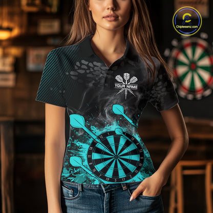 Turquoise Dartboard Splatter Smoke Darts Shirt For Women Custom Darts Team Jersey Polo & 1/4 Zip TDM6504